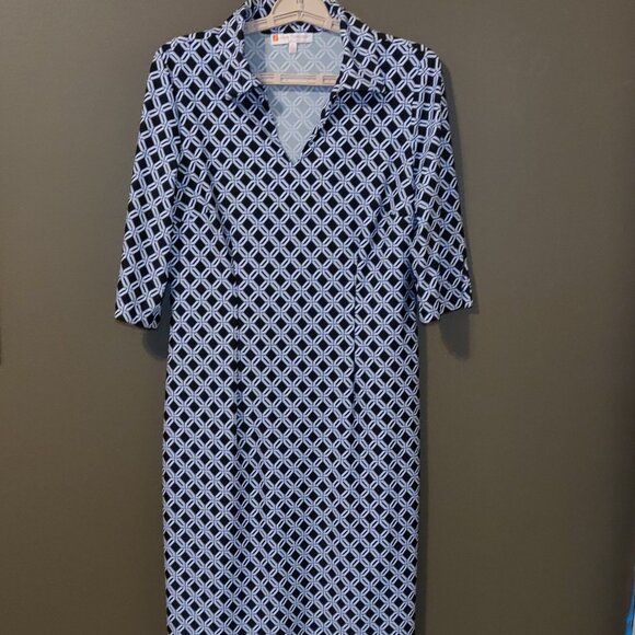 Jude Connally Black/White Geometric Collared Dress SIZE MEDIUM - Picture 1 of 7